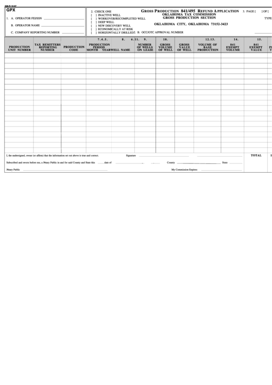 Form 328-R-10-97 - Gross Production 841/495 Refund Application Printable pdf