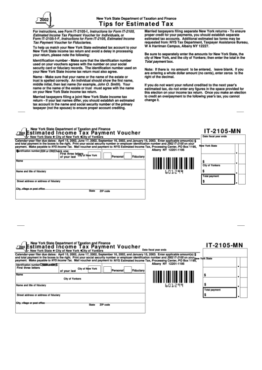 Form It2105Mn Estimated Tax Payment Voucher Form State Of