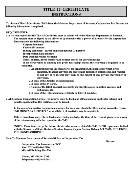 Title 15 Certificate Instructions Sheet printable pdf download