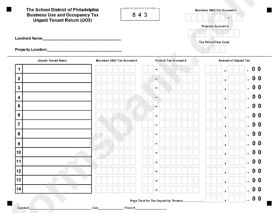 Form Uo3 - Business Use And Occupancy Tax Unpaid Tenant Return Form