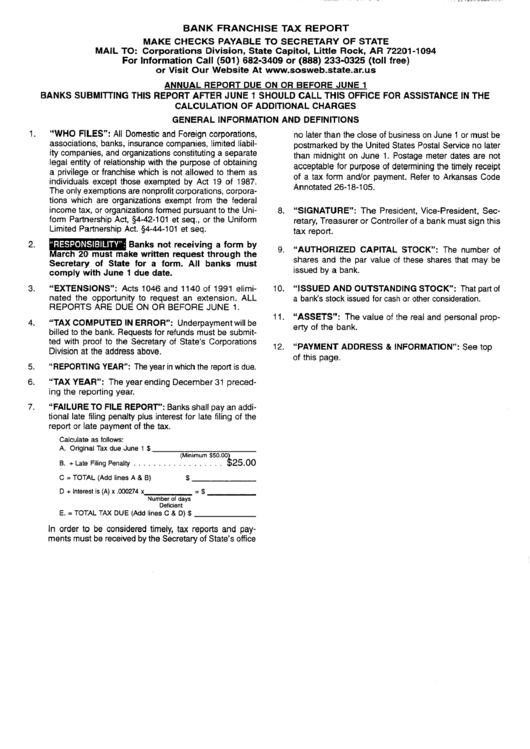 Bank Franchise Tax Report Form - Instructions Printable pdf