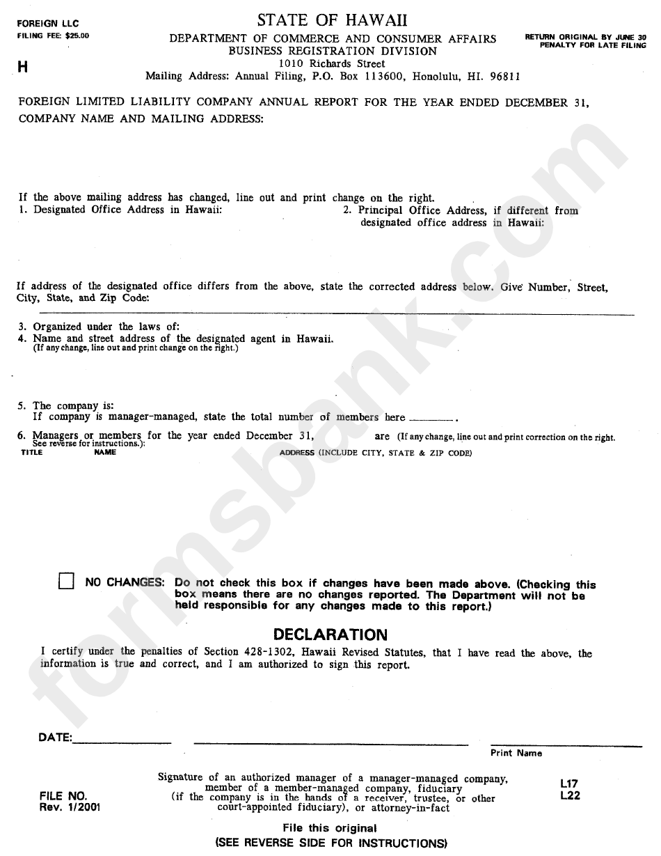 Foreign Limited Liability Company Annual Report Form