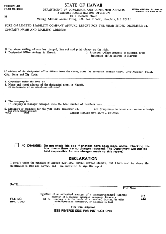 Foreign Limited Liability Company Annual Report Form Printable pdf