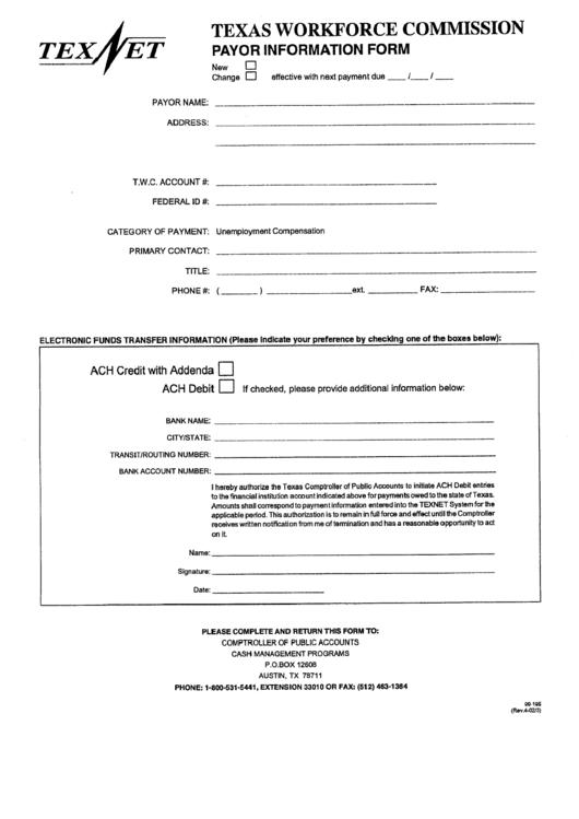 Payor Information Form - 2002 Printable pdf