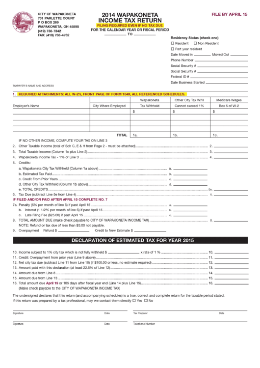 Income Tax Return Form Printable pdf