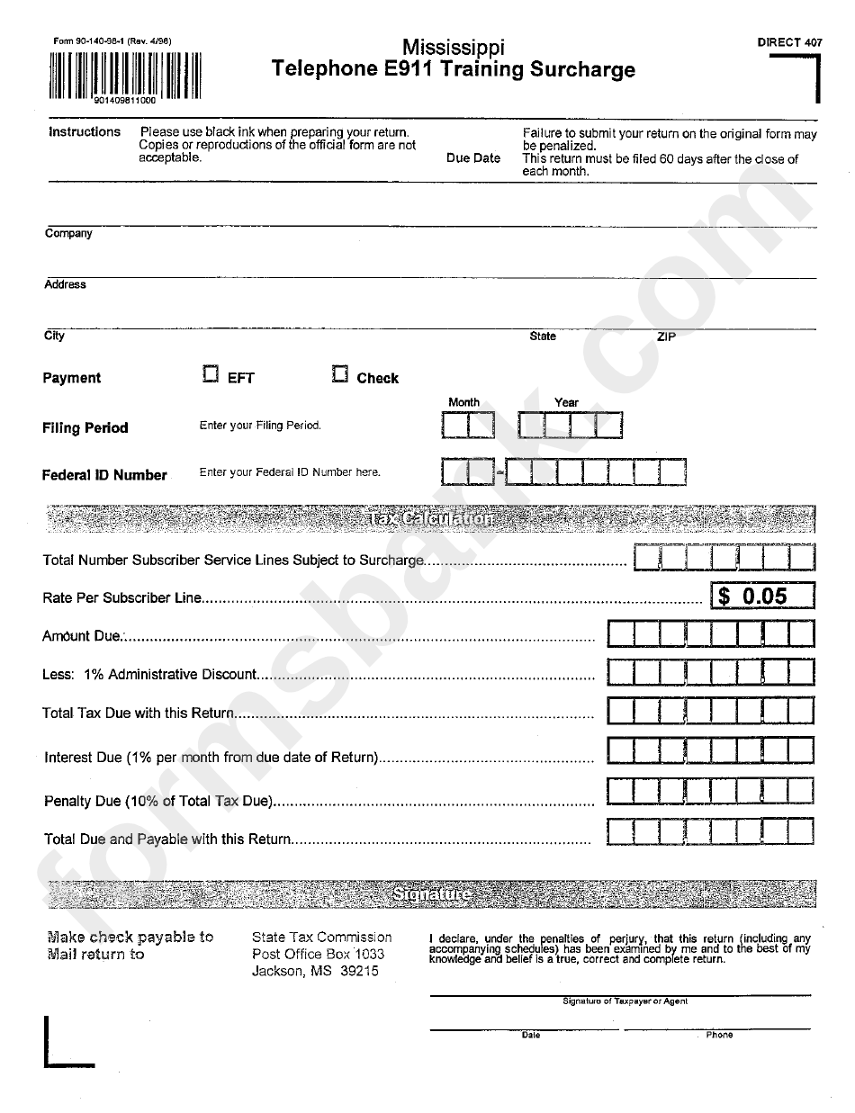 Form 90-140-08-1 - Telephone E911 Training Surcharge - 1998