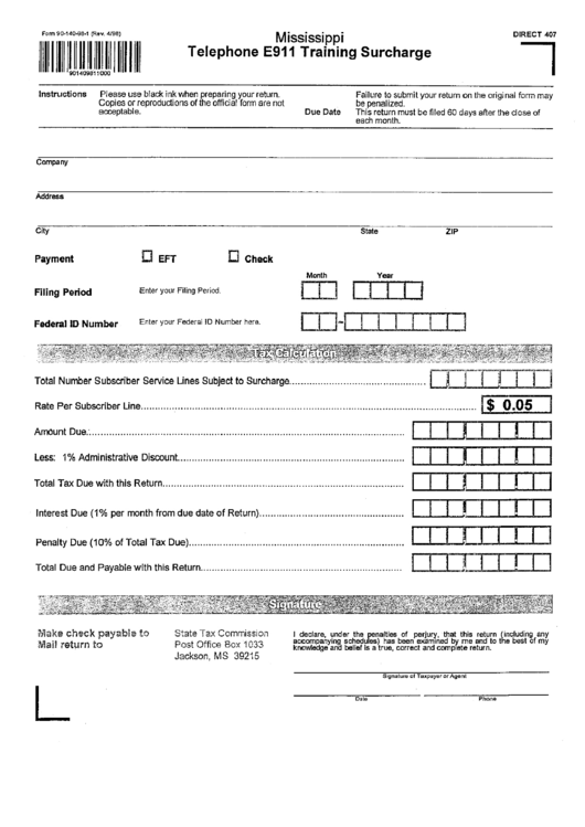 Form 90-140-08-1 - Telephone E911 Training Surcharge - 1998 Printable pdf