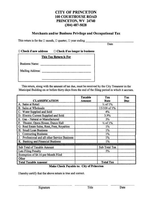 Merchants And/or Business Privilege And Occupational Tax Form Printable pdf