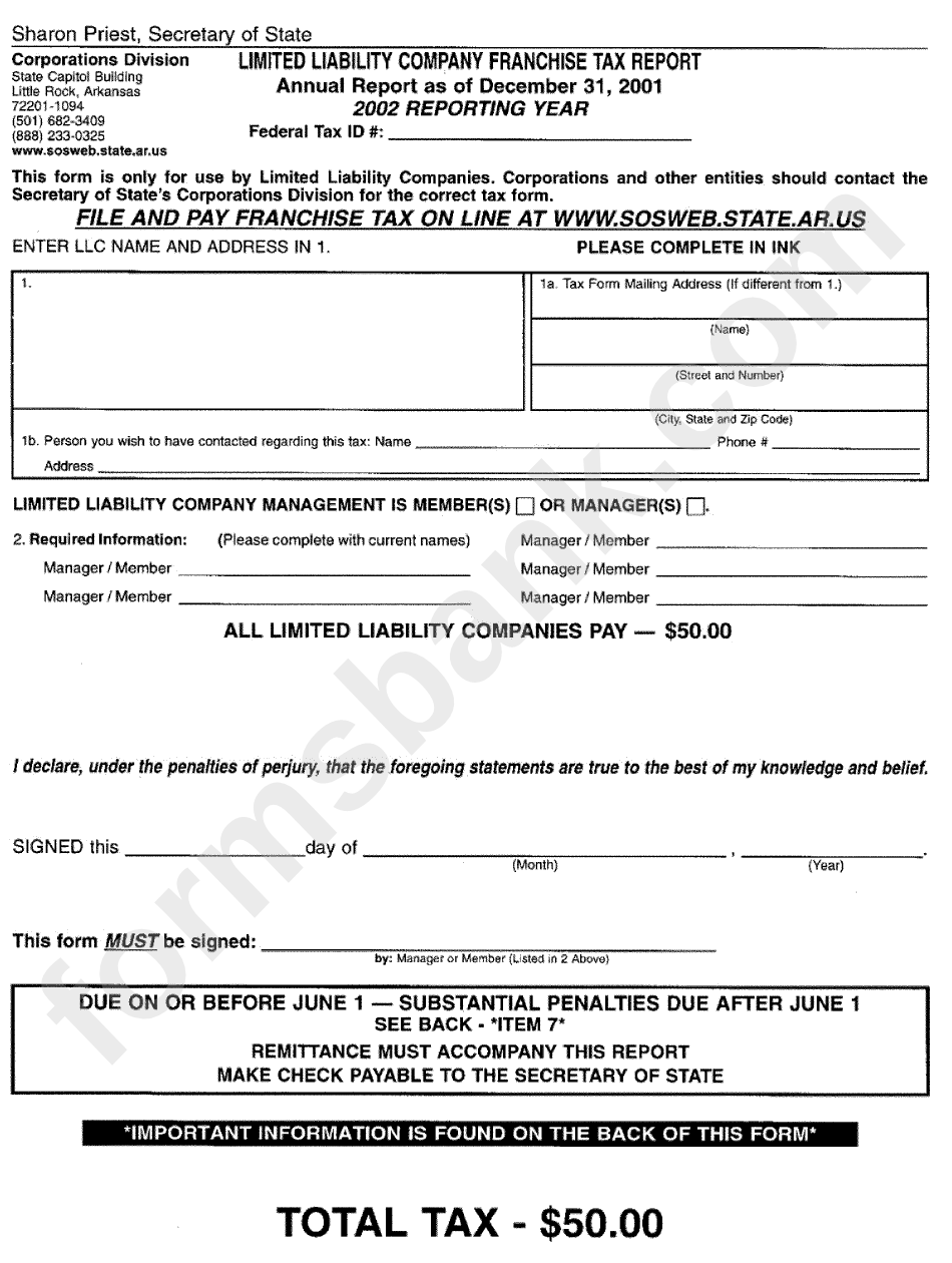 Limited Liability Company Franchise Tax Report Form