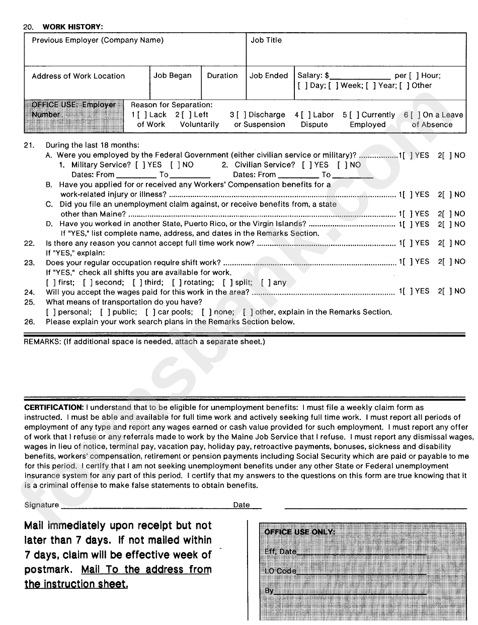 Form B-9 - Separation Information And Claim Form