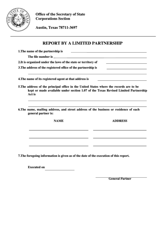 Report By A Limited Partnership Form Printable pdf