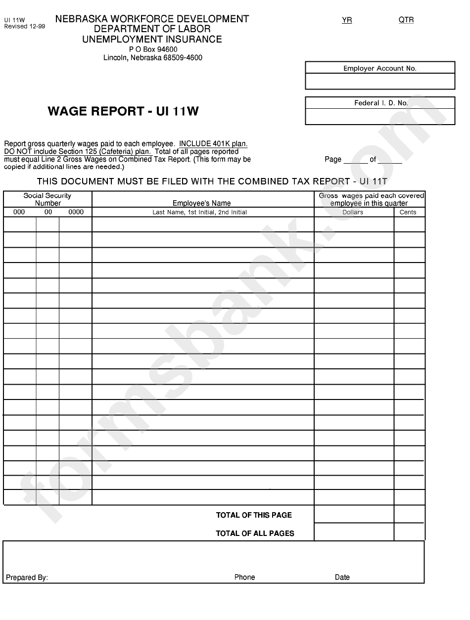 Form Ui 11w - Wage Report - 1999
