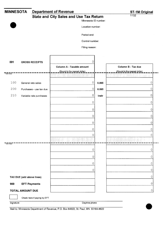 Form St-1m - State And City Sales And Use Tax Return Printable pdf