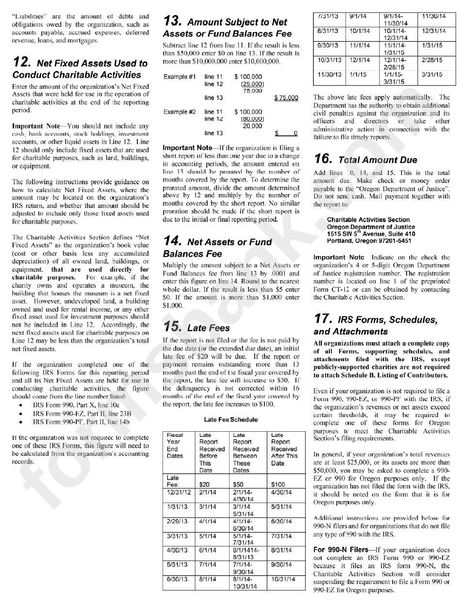 Form Ct-12 - Instructions - Oregon Department Of Justice