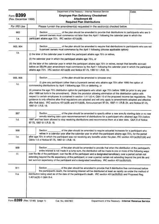 Form 8399 - Employee Plan Deficiency Checksheet Attachment #9 Printable pdf