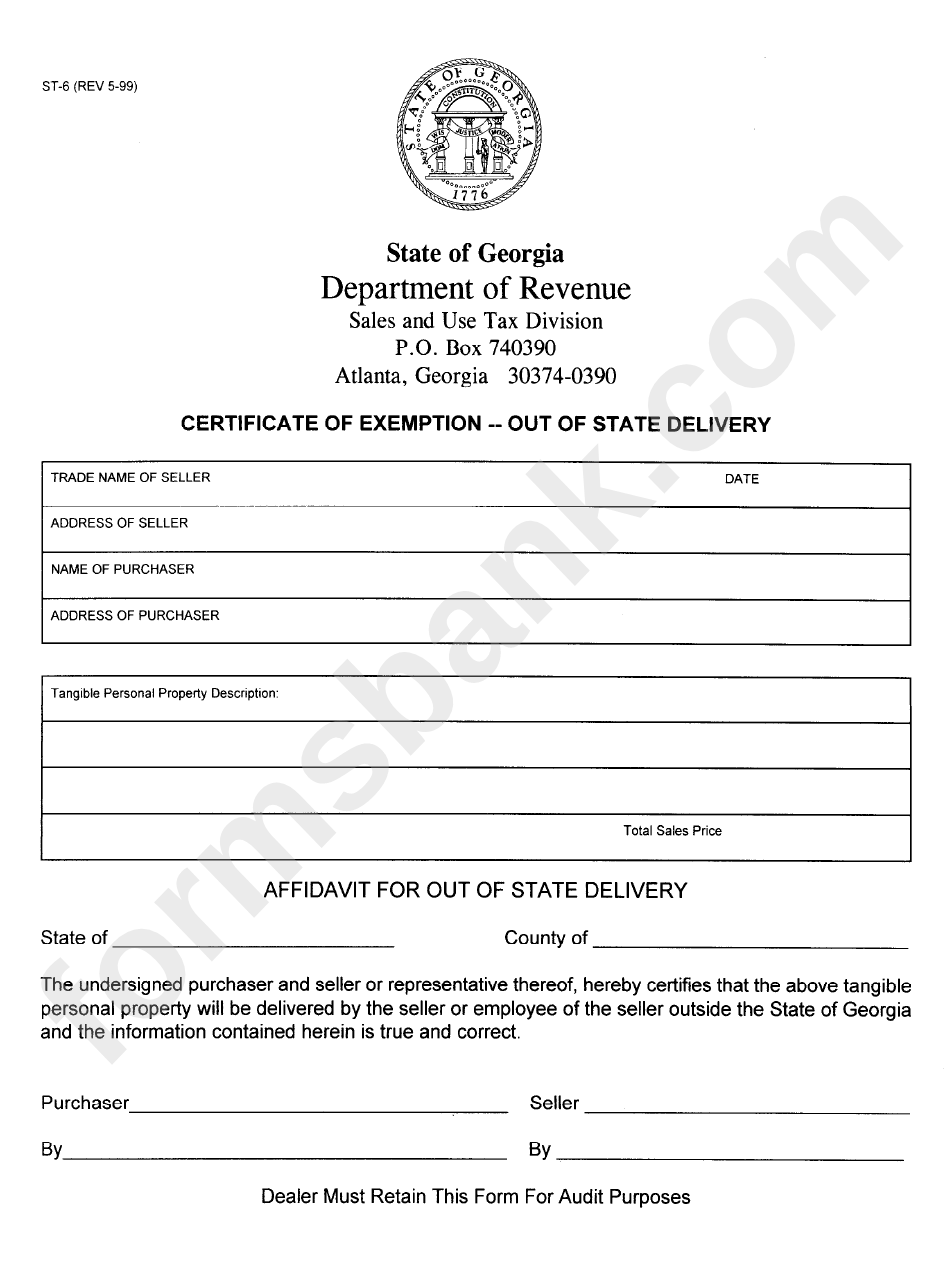 Form St-6 - Certificate Of Exemption