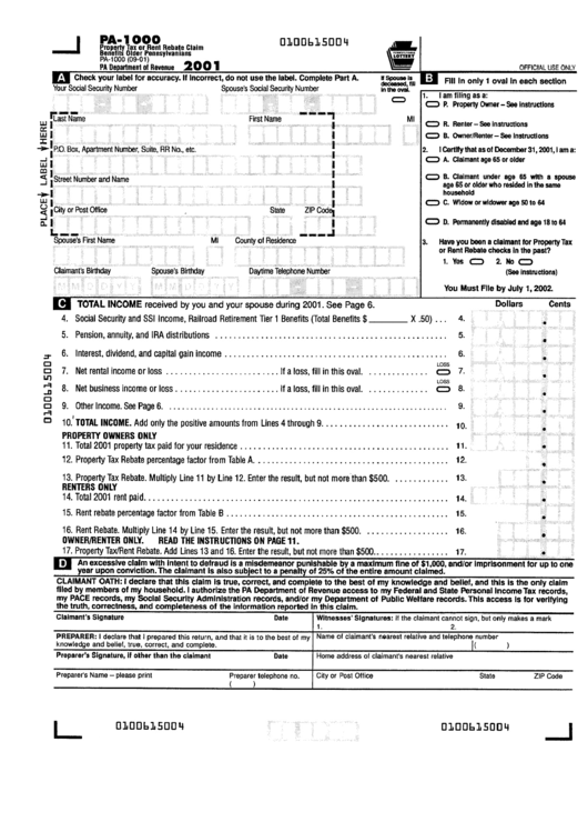 Pa 1000 Tax Rebate Form