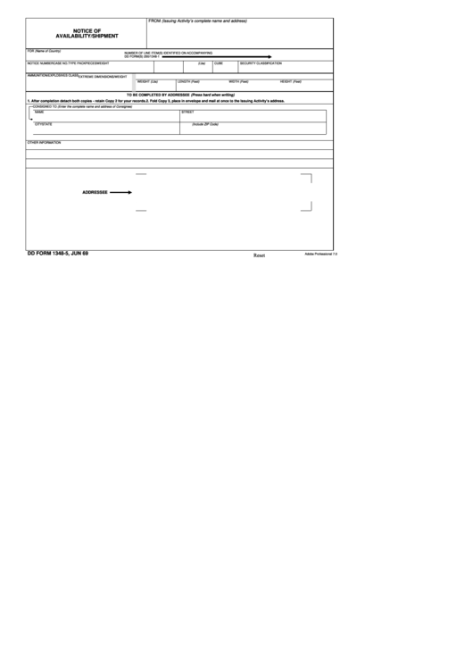 Fillable Dd Form 1348 5 Notice Of Availability shipment 1969