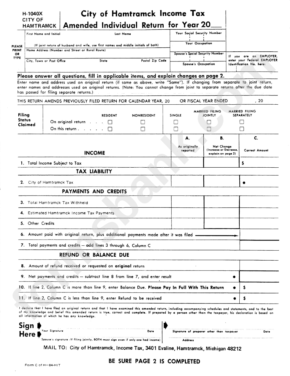 Form H-1040x - Amended Individual Return