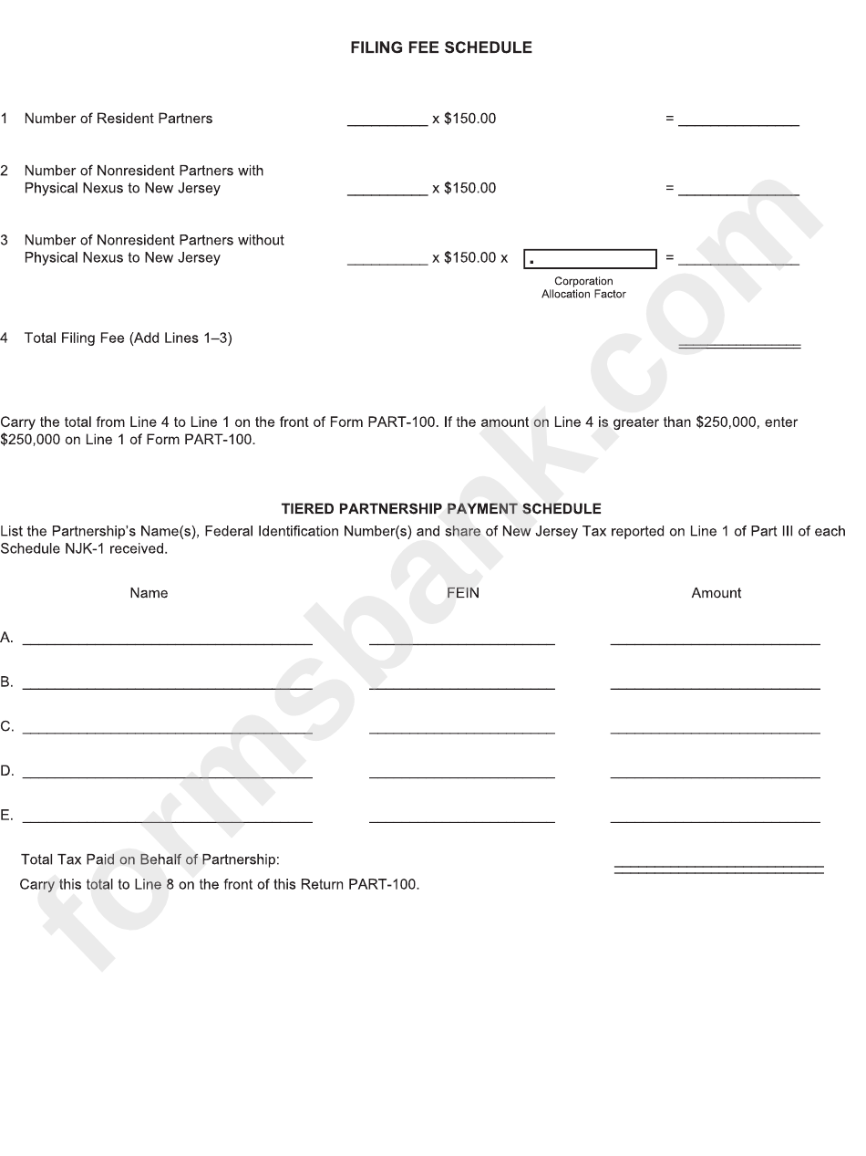 Form Part-100 - Partnership Filing Fee And Tax Payment Voucher - 2014