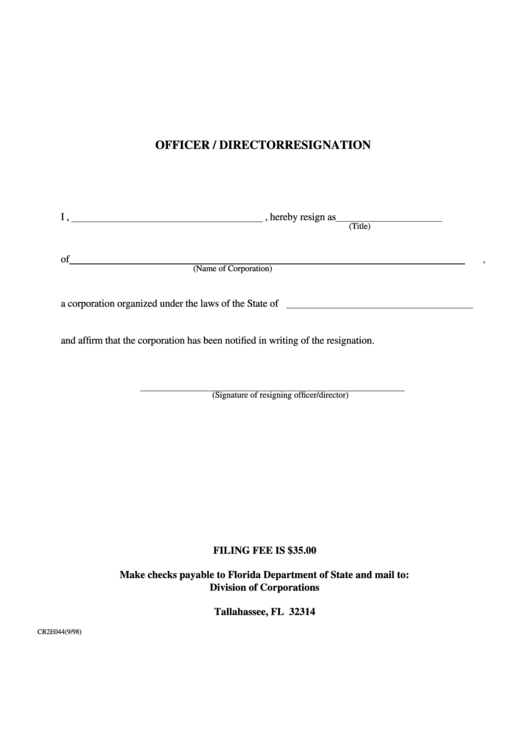 Officer / Director Resignation Form printable pdf download