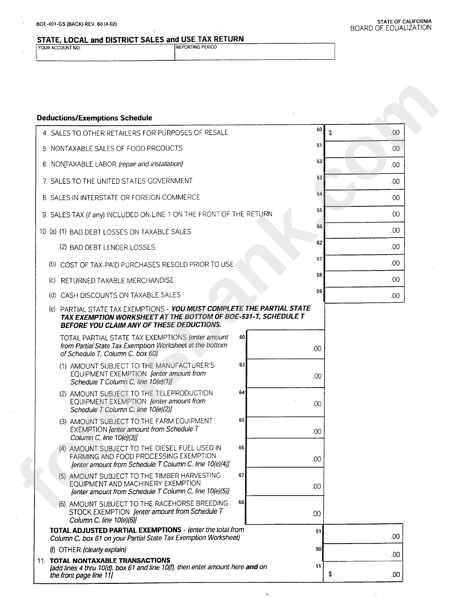 Form Boe-401-Gs - State, Local And District Sales And Use Tax Return - California Board Of Equalization