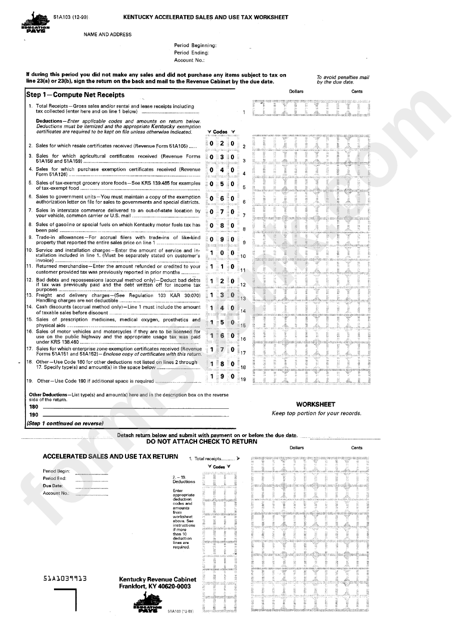 Form 51a103 - Accelerated Sales And Use Tax Worksheet
