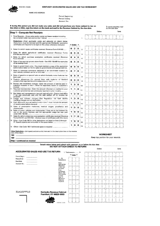 Form 51a103 - Accelerated Sales And Use Tax Worksheet Printable pdf