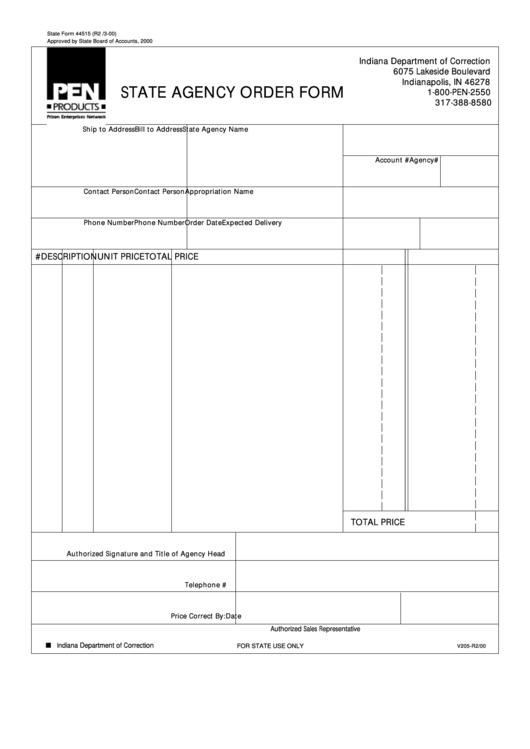 Fillable State Form 44515 - State Agency Order Form Printable pdf