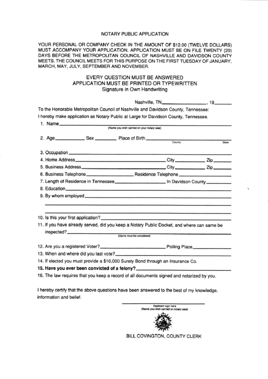Notary Public Application Form Printable pdf