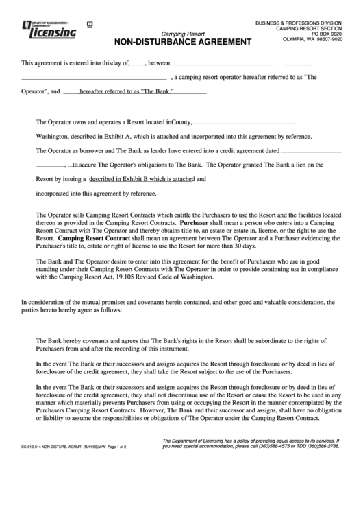 Form Cc-612-014 - Camping Resort Non-Disturbance Agreement printable ...