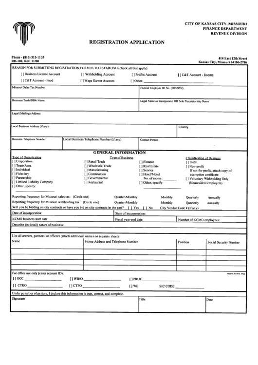 Form Rd-100 - Registration Application November 2000 Printable pdf