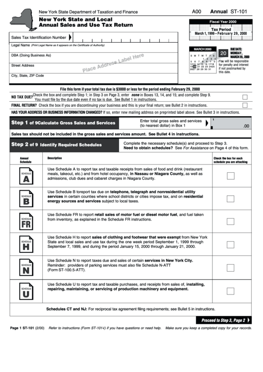 Form St-101 - Annual Sales And Use Tax Return - 2000 Printable pdf