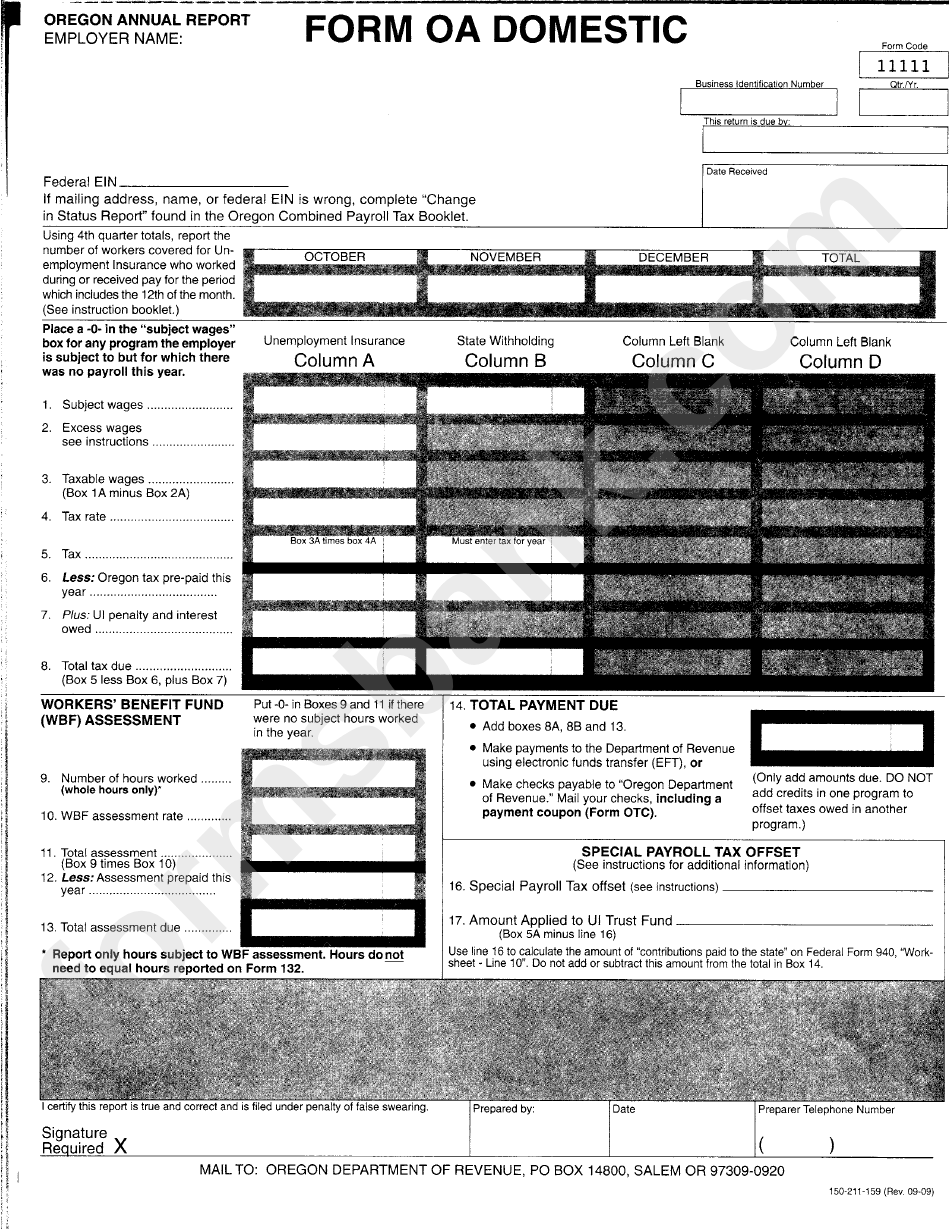 Form Oa Domestic/ Form 132 Domestic - Unemployment Insurance, Employee Detail Report - Oregon Department Of Revenue - Oregon