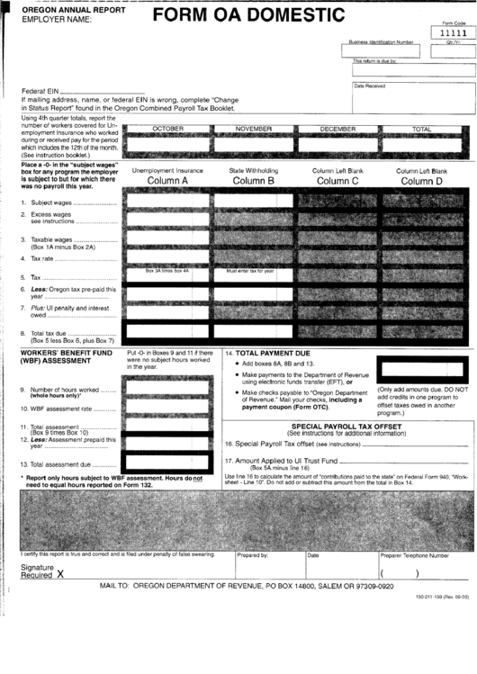Form Oa Domestic/ Form 132 Domestic - Unemployment Insurance, Employee Detail Report - Oregon Department Of Revenue - Oregon Printable pdf