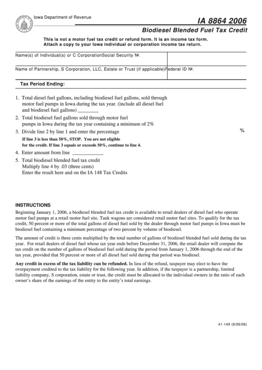 Form 41- 149 -Biodiesel Blended Fuel Tax Credit Printable pdf