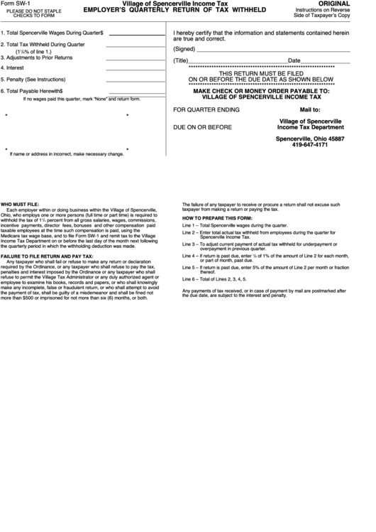 Form Sw-1 - Employer