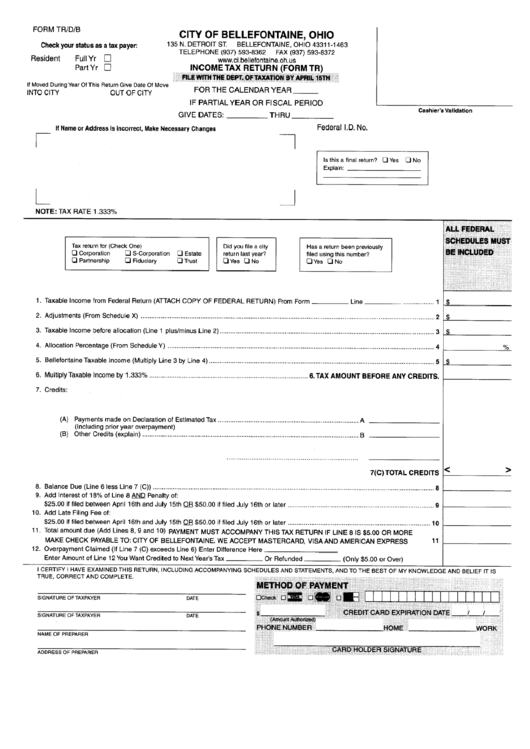 Form Tr/d/b - Income Tax Return Printable pdf