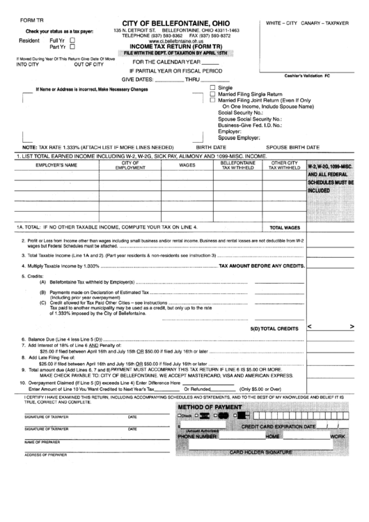Form Tr - Income Tax Return Printable pdf