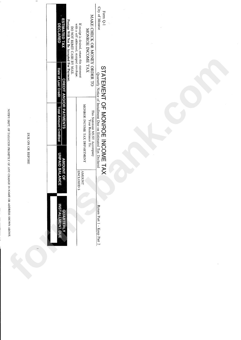 Form Q-1 - Statement Of Monroe Income Tax