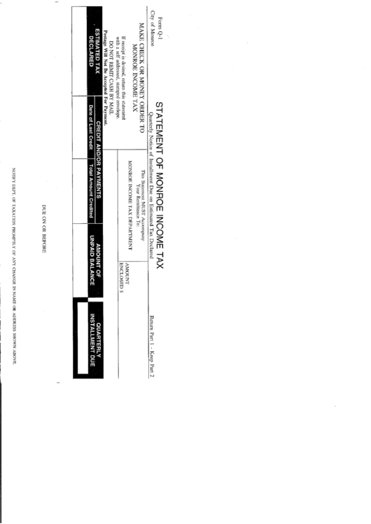 Form Q-1 - Statement Of Monroe Income Tax Printable pdf