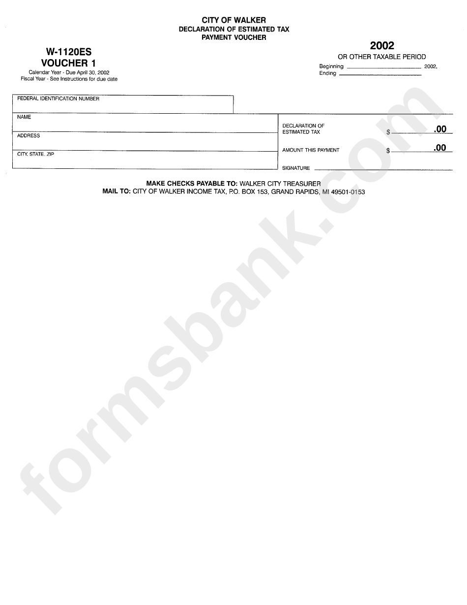 Form- Miw120es - Declaration Of Estimated Tax Payment Voucher