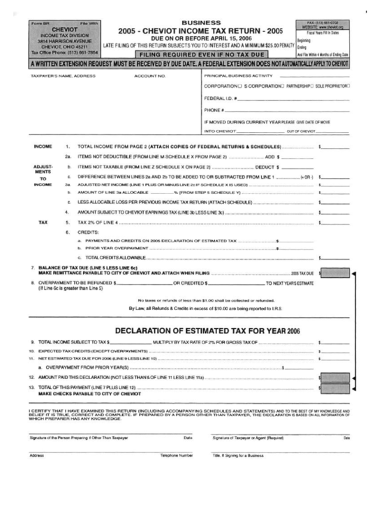 Form Br - Business Cheviot Income Tax Return 2005 Printable pdf