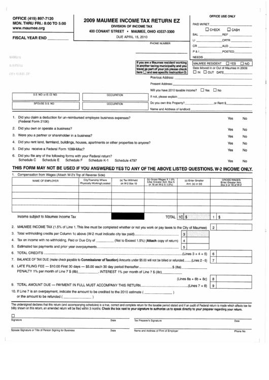 Maumee Income Tax Return Form printable pdf download