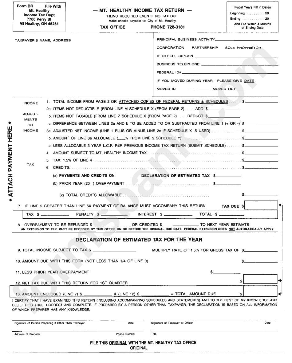 Healthy Income Tax Return Form - Ohio printable pdf download