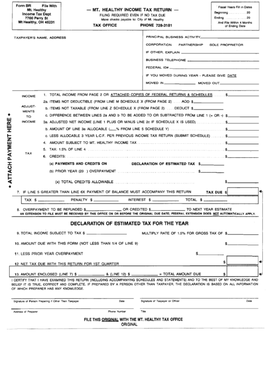 Healthy Tax Return Form Ohio printable pdf download