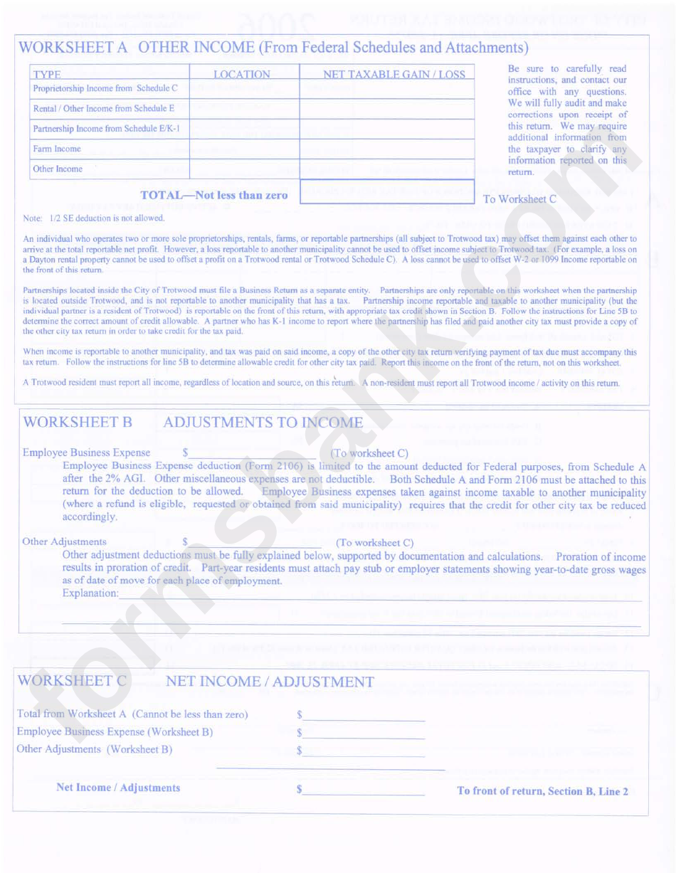 City Of Trotwood Income Tax Return Form - City Of Trotwood Income Tax Support Services - Ohio