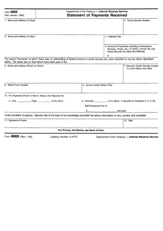 Form 4669 - Statement Of Payments Received - 1993 Printable pdf