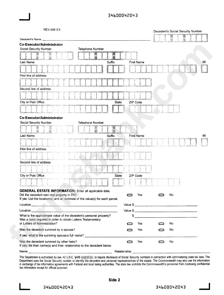 Form Rev-346 Ex - Estate Information Sheet May 2004