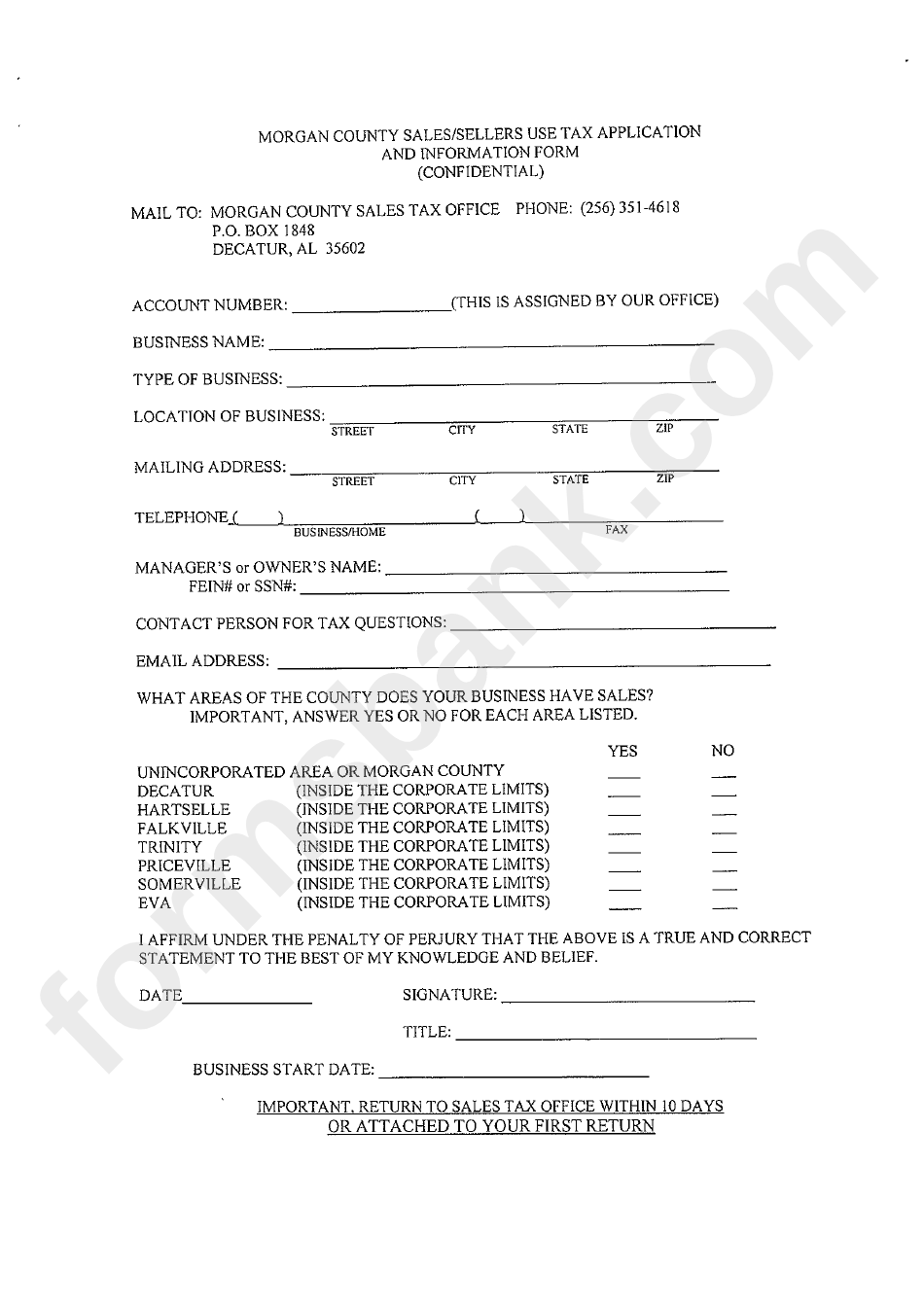 Morgan Country Sales/sellers Use Tax Application And Information Form - Morgan County Sales Tax Office